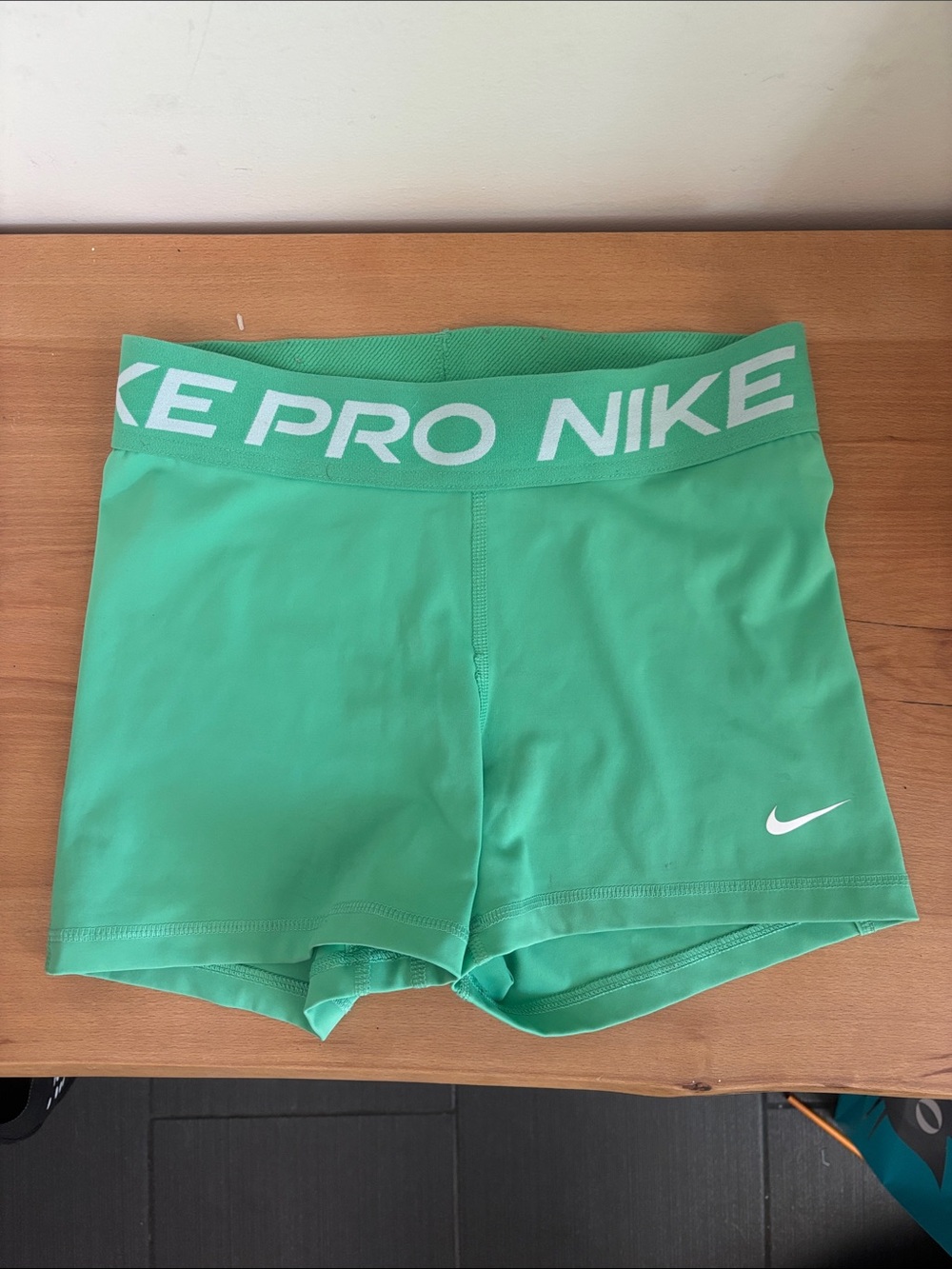 Nike Women's Mint Green Pro Bike Shorts with White Logo